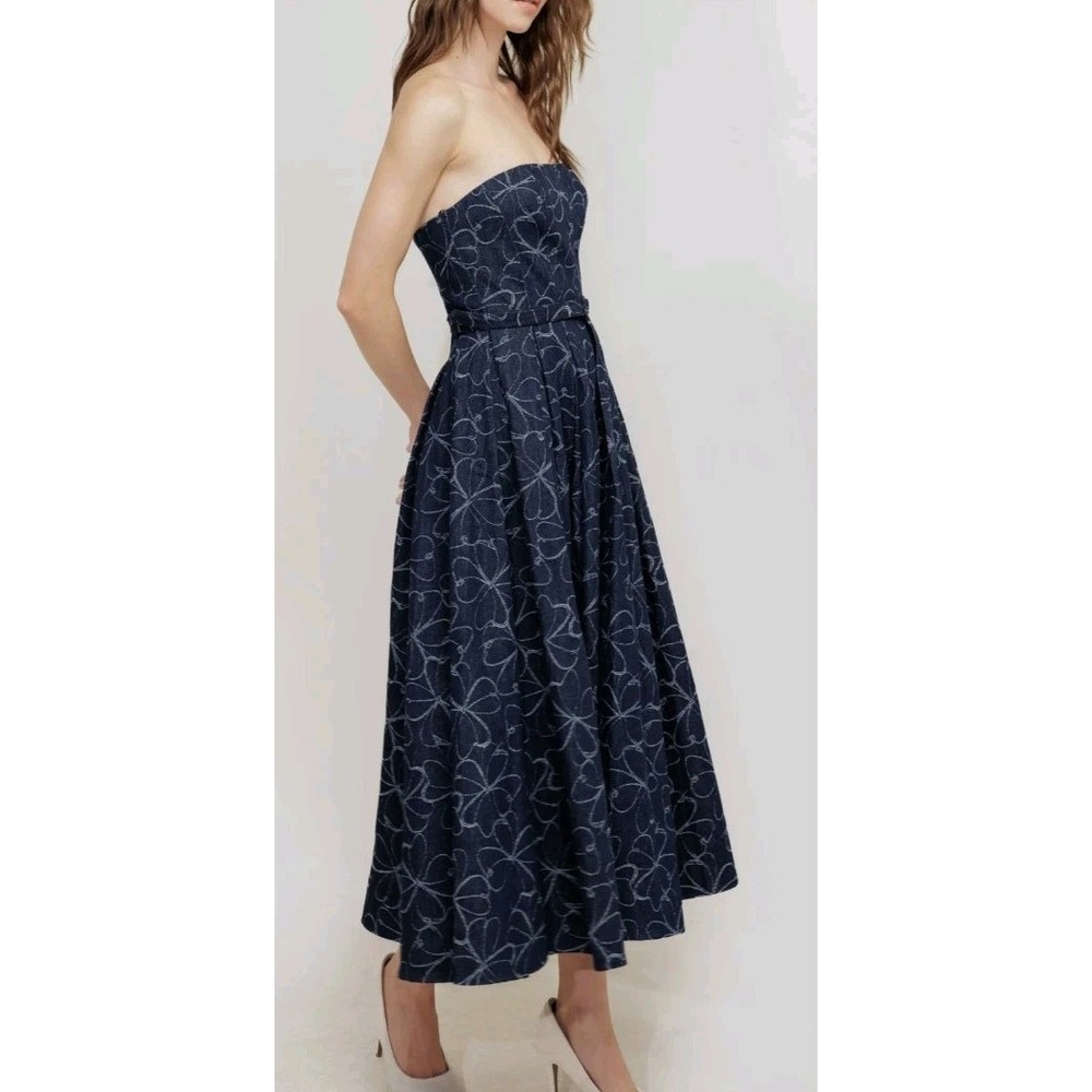 Tracy Reese Retro Floral Embroidered Midi Cocktail Dress Navy Women 6 Formal EUC